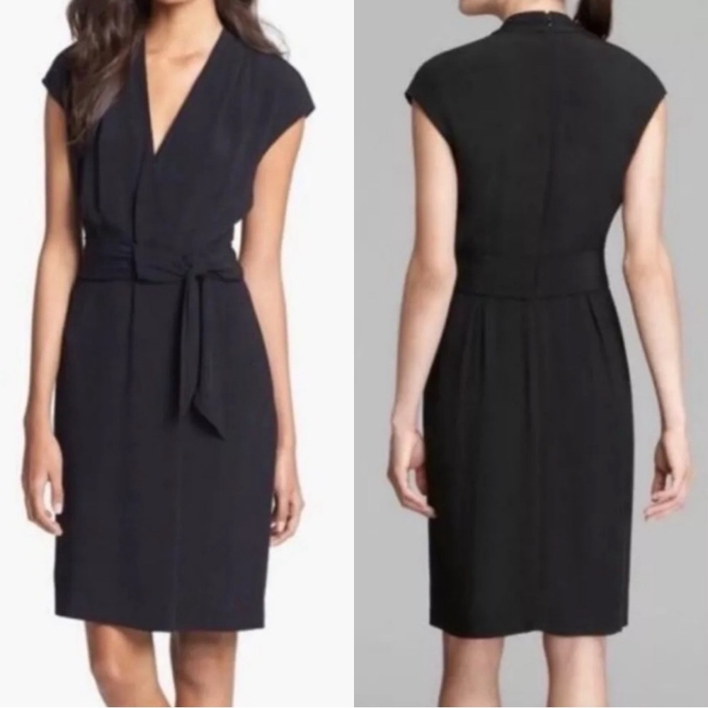 Kate Spade Villa Crepe Black Faux Wrap Dress with Bow